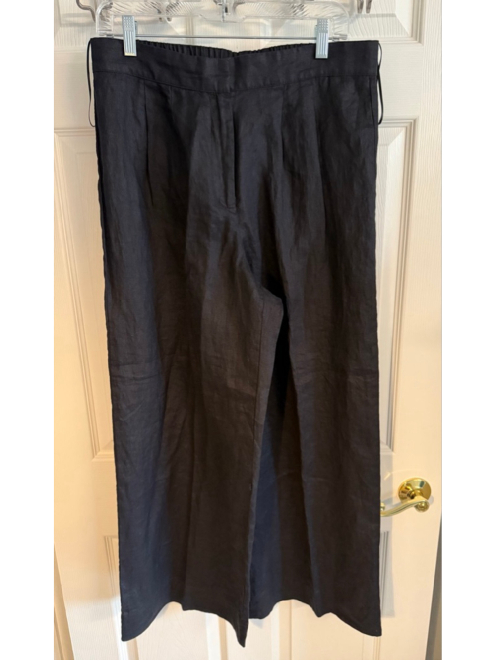 Magaschoni Pleated Linen Trousers Wide Leg Pants black size Large